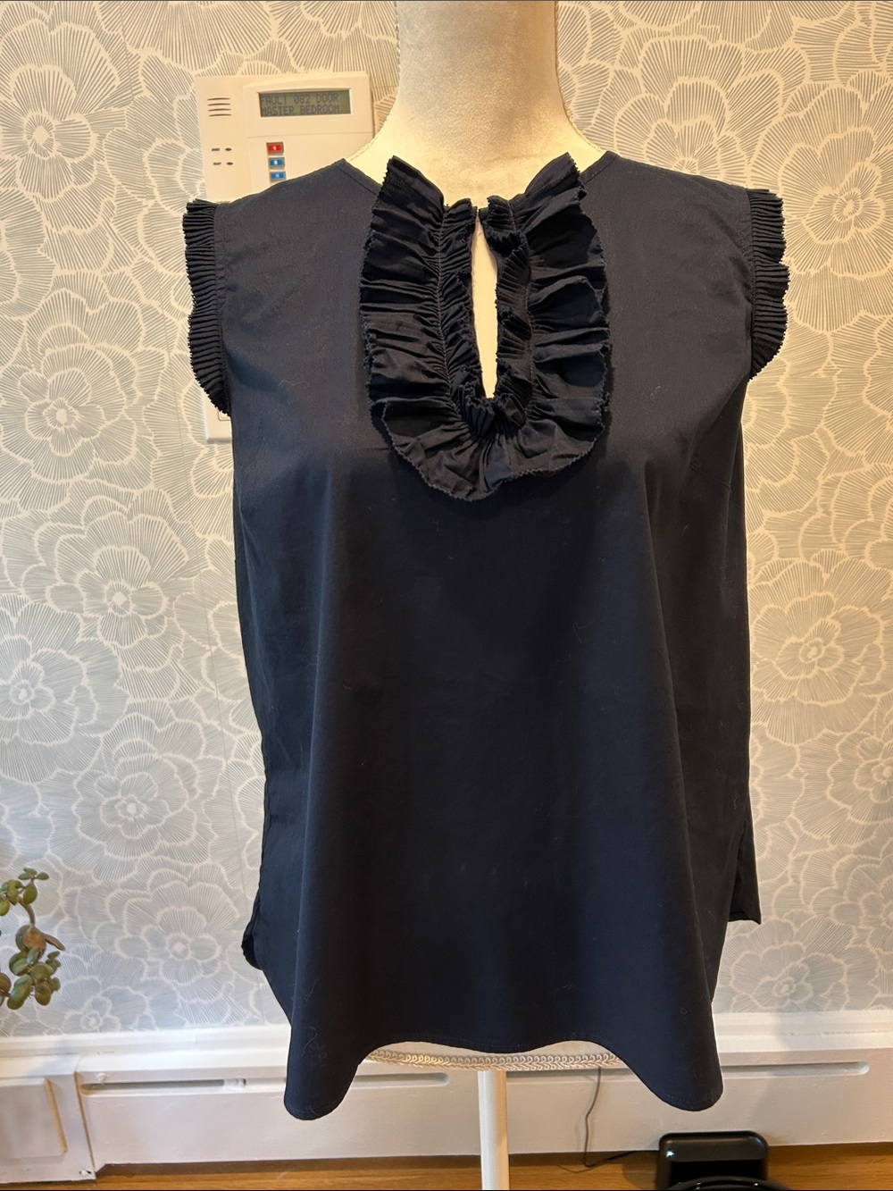 J. Crew Factory Navy Ruffle Keyhole Sleeveless Top - Sz 12